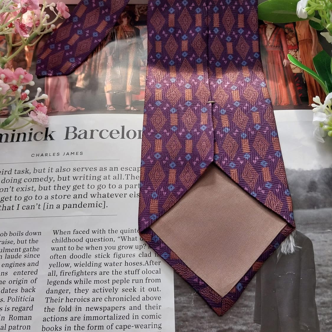 캘빈 클라인 실크 퍼플 기하 패턴 넥타이 9.8cm A+등급 K1882
 상품이미지7