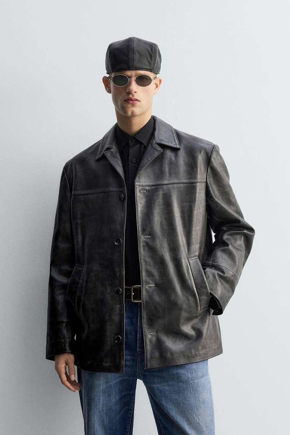 자라 리미티드 빈티지 이펙트 레더 카 코트 M 상품이미지1