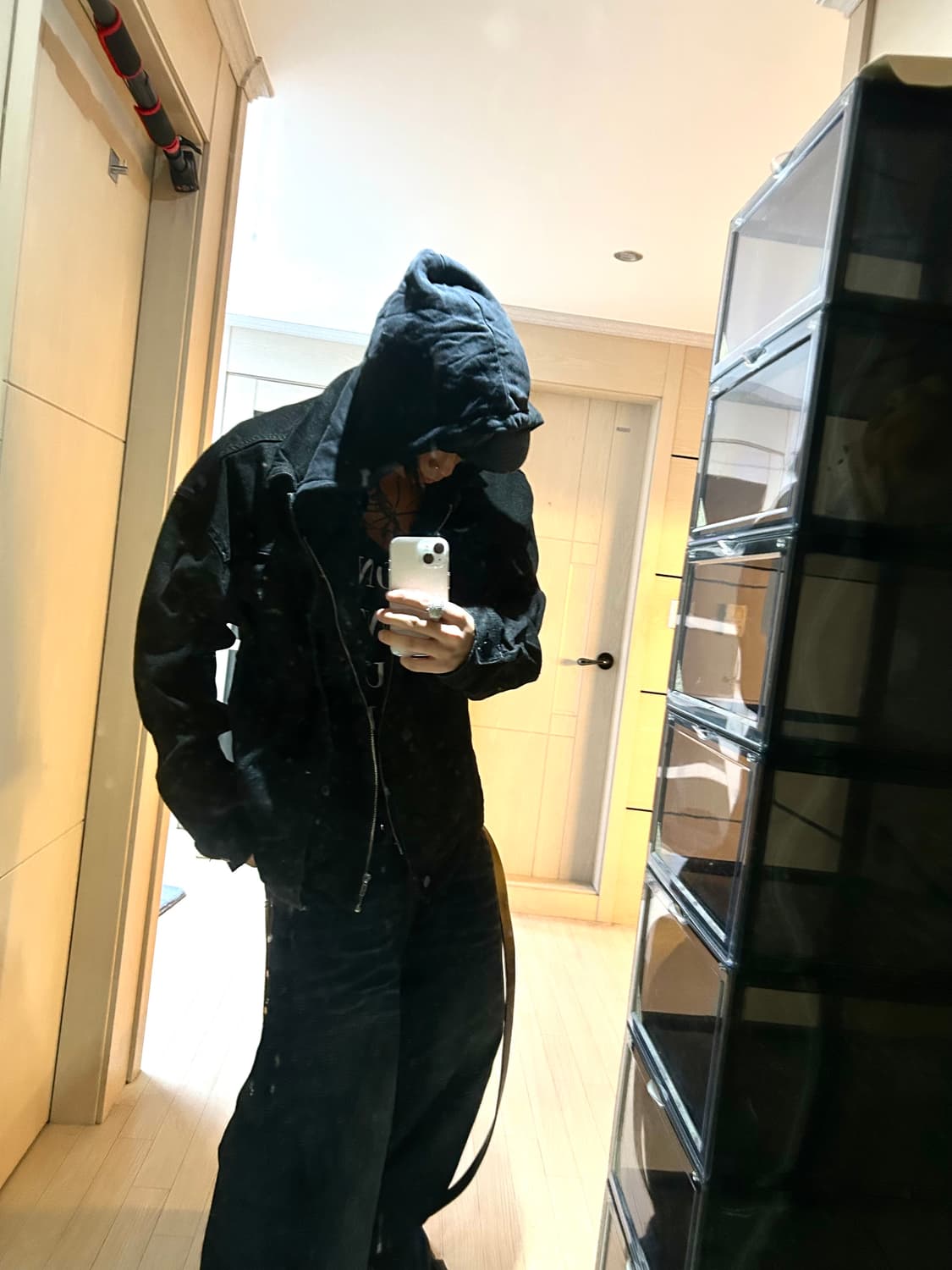 Denim Hoodie Layerd Over Trucker Jacket 상품이미지4