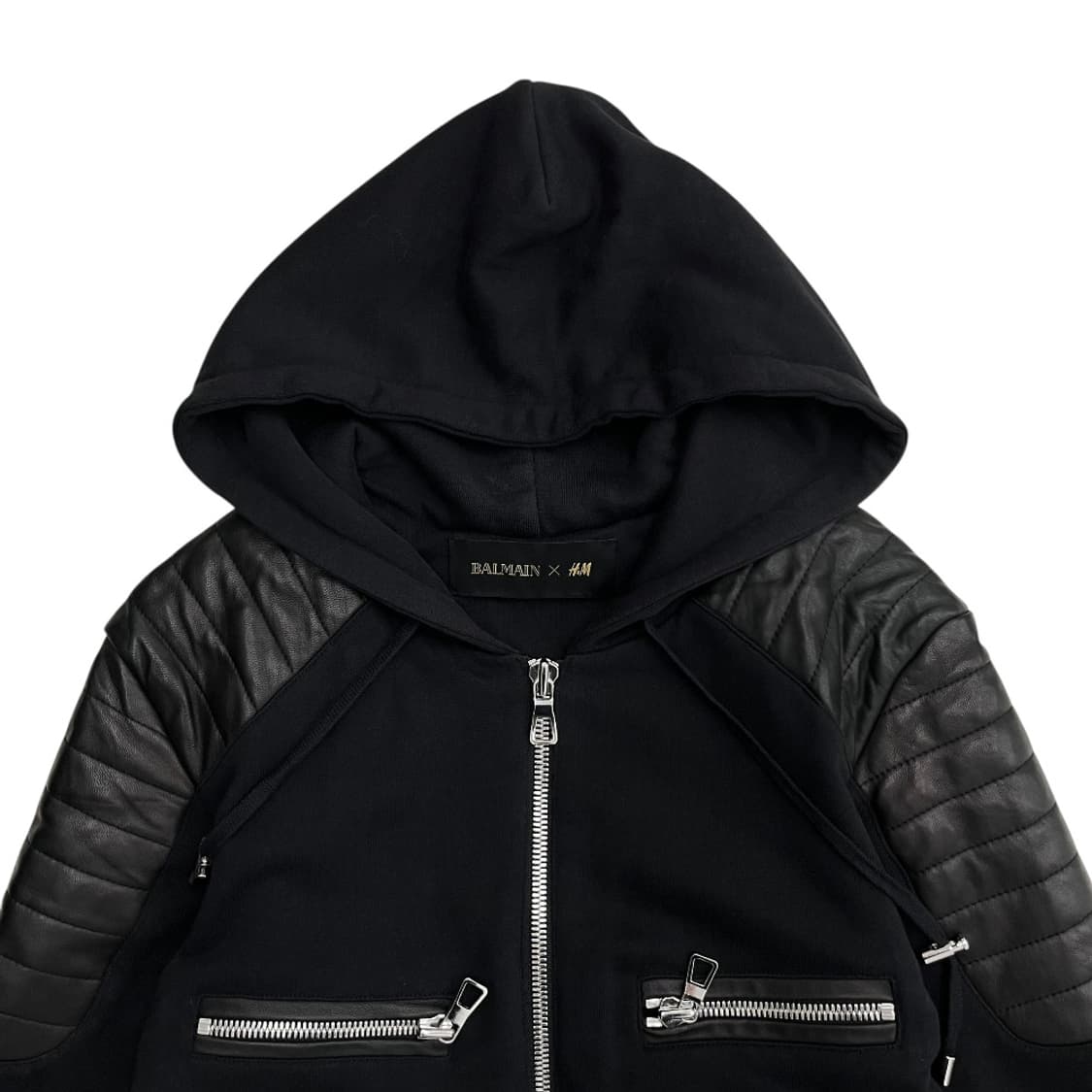 발망 X H&M 레더 숄더 블랙 후드집업 XS 상품이미지4
