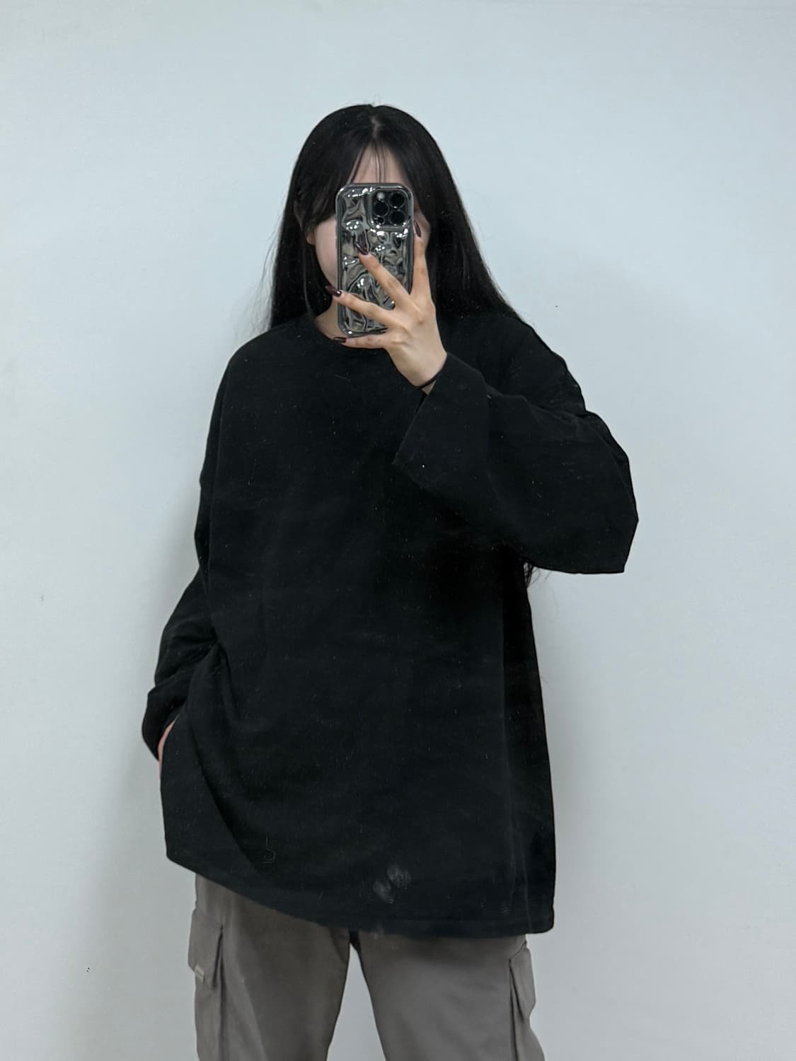 메종미네드 라운드 긴팔 티셔츠 블랙 E30 상품이미지1