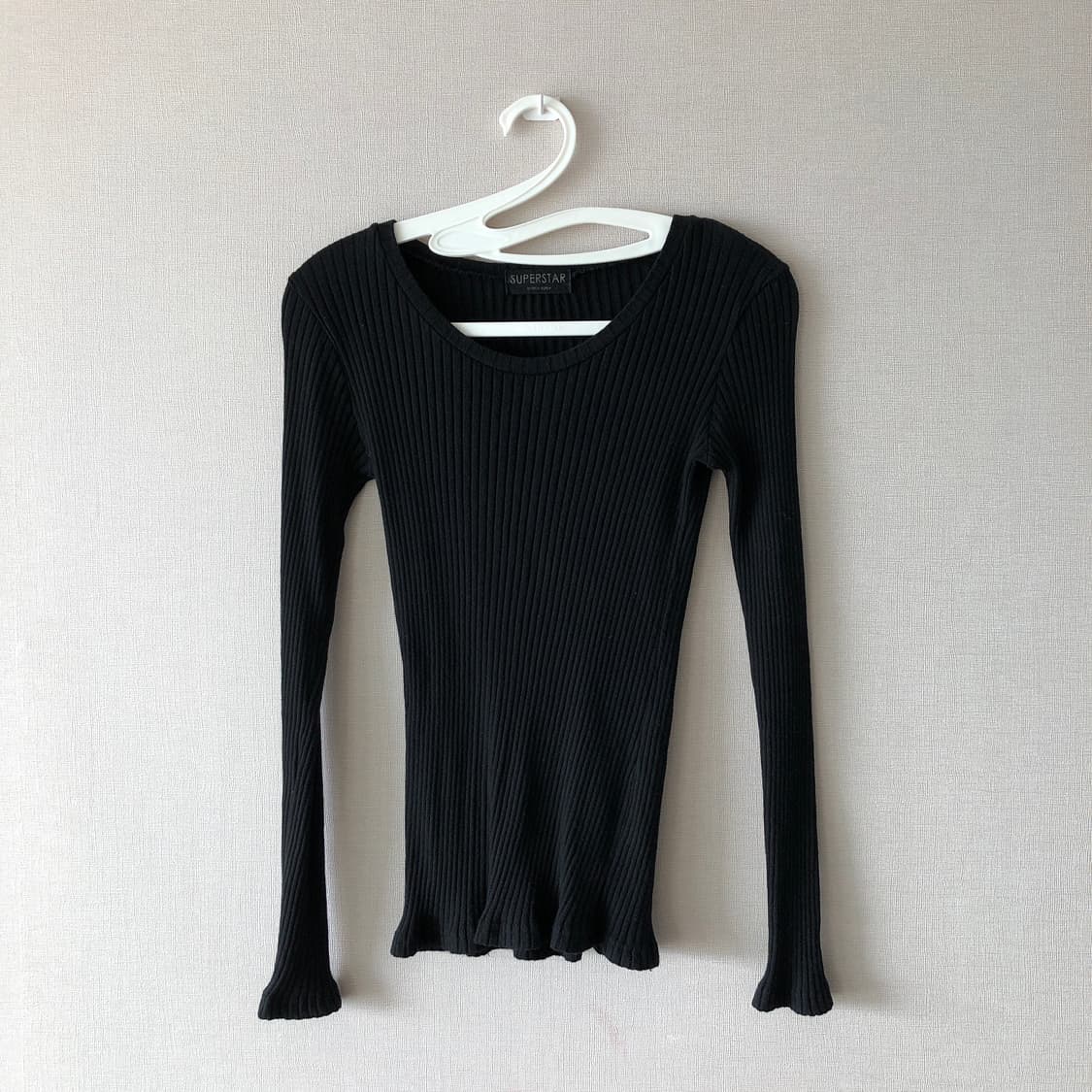 라운드 긴팔 티셔츠 블랙, 베이지 2장 일괄 스탠다드 데일리 골지 상품이미지3