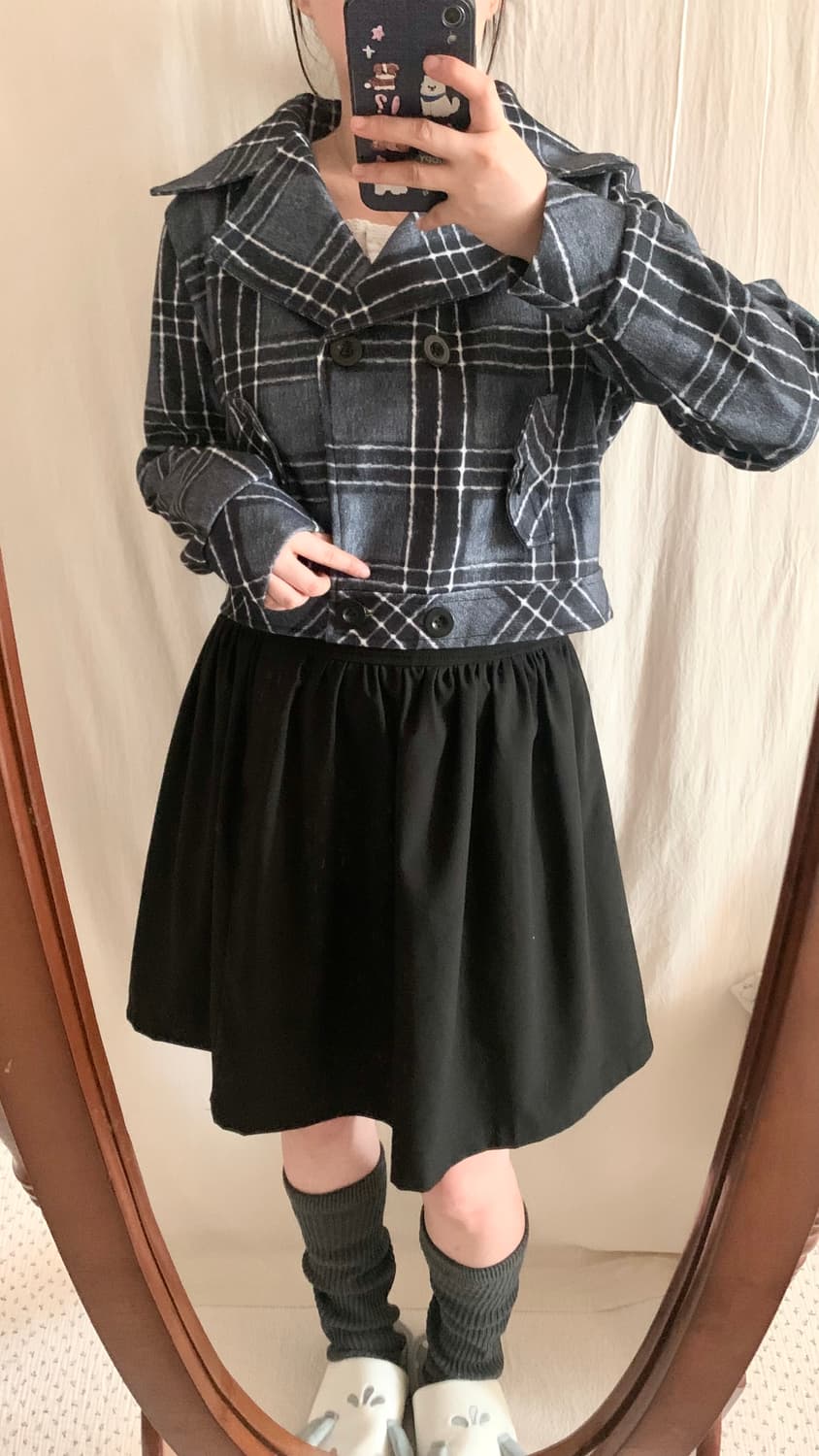 블루 체크 크롭 자켓 상품이미지4