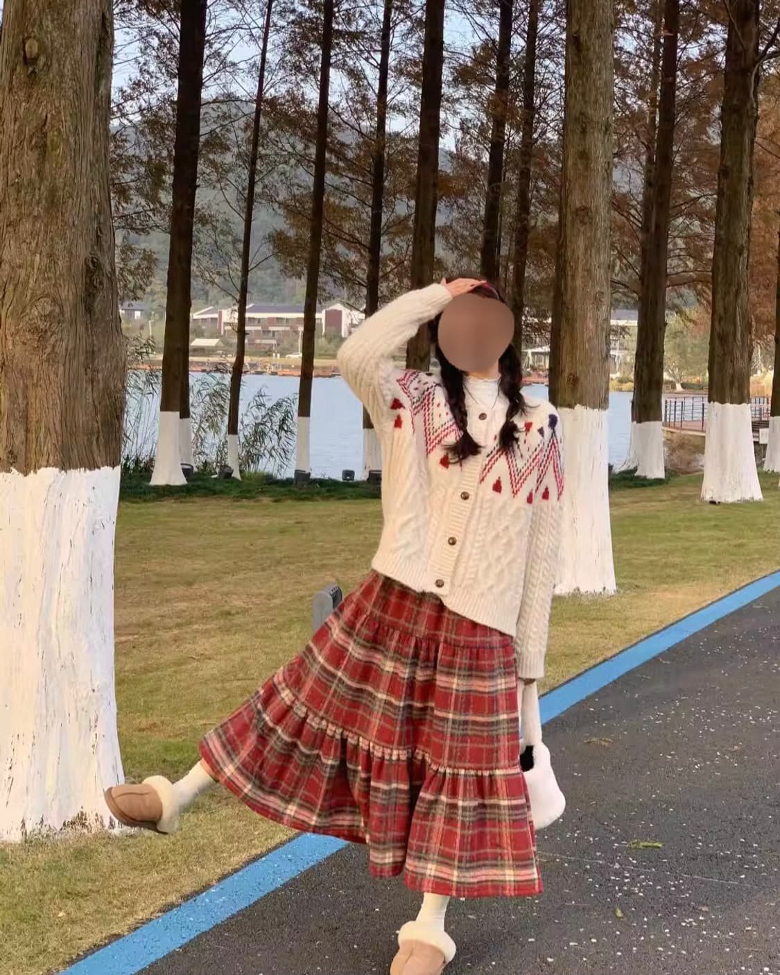 레드 체크 롱스커트  상품이미지1