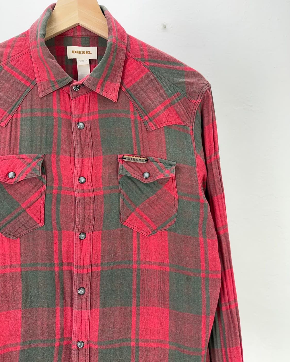 디젤 피그먼트 워시 웨스턴 스냅 체크 코튼 셔츠 상품이미지3