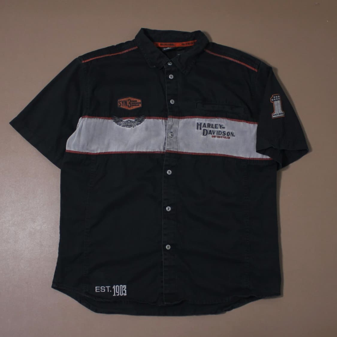 Harley Davidson 백자수 레이싱 블랙 반팔 워크 셔츠 상품이미지1