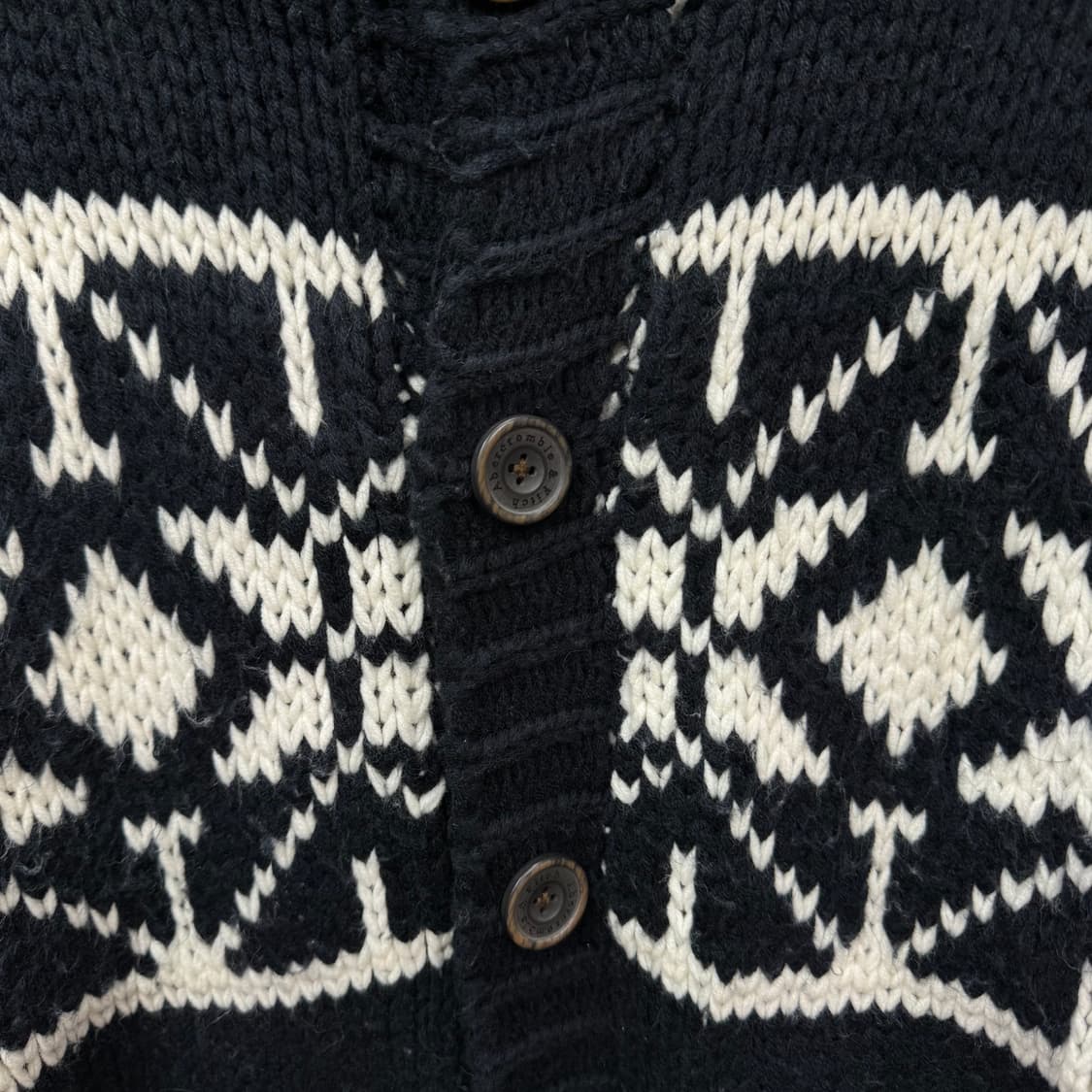 아베크톰비 후드 가디건 노르딕 패턴 투포켓 디테일 블랙 화이트 상품이미지7