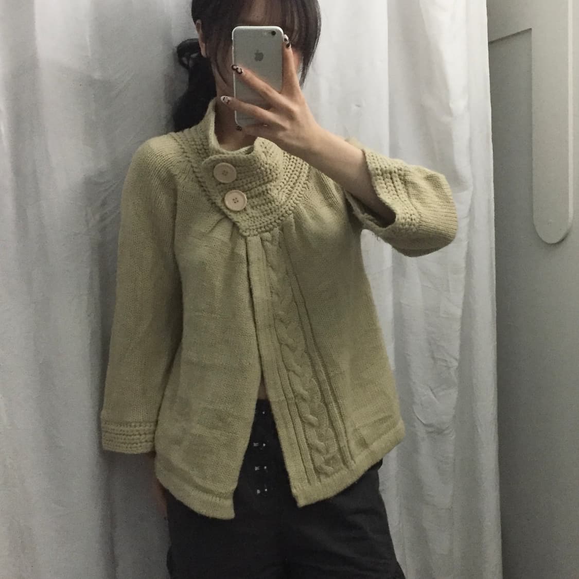 JPN Vintage 하구미 모리걸 베이지 하이넥 니트 가디건 상품이미지2