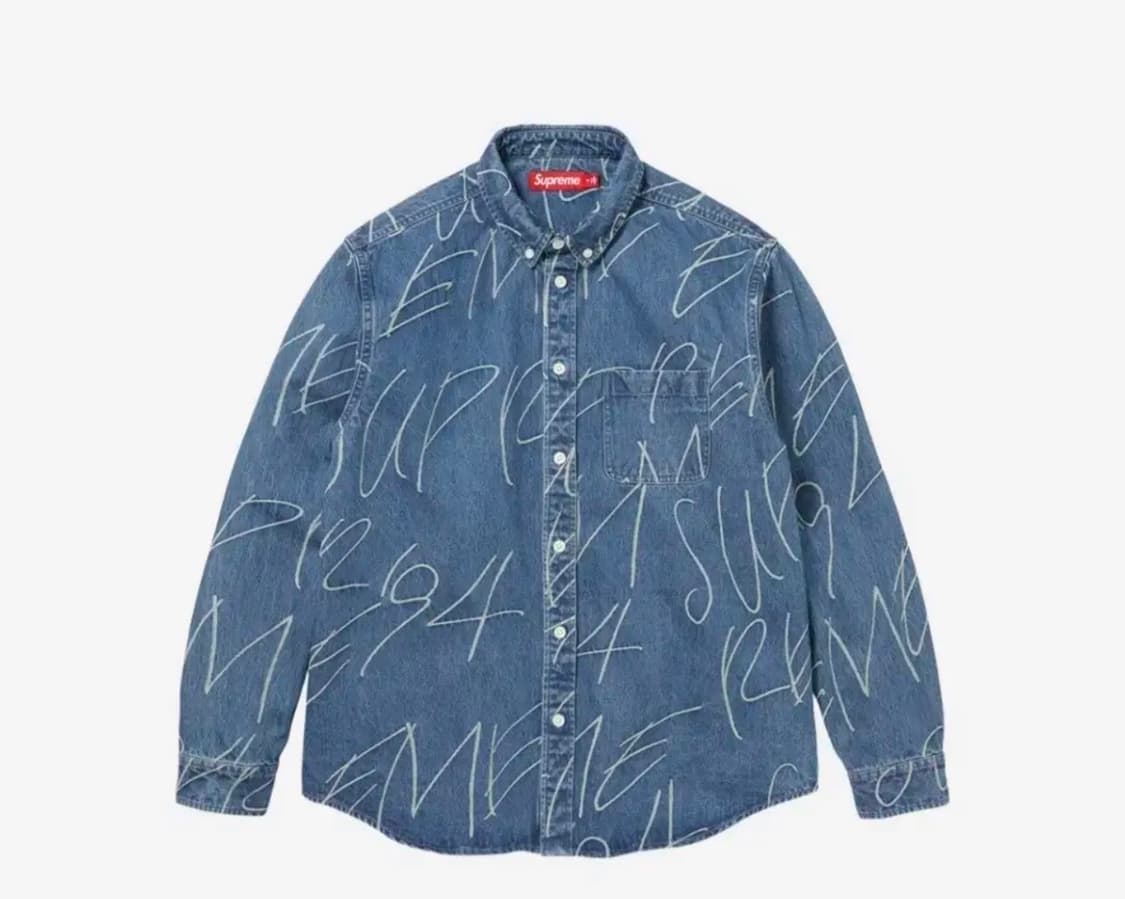 슈프림 23 F/W 핸드라이팅 자카드 데님 셔츠 워시드 인디고 M사이즈 상품이미지1
