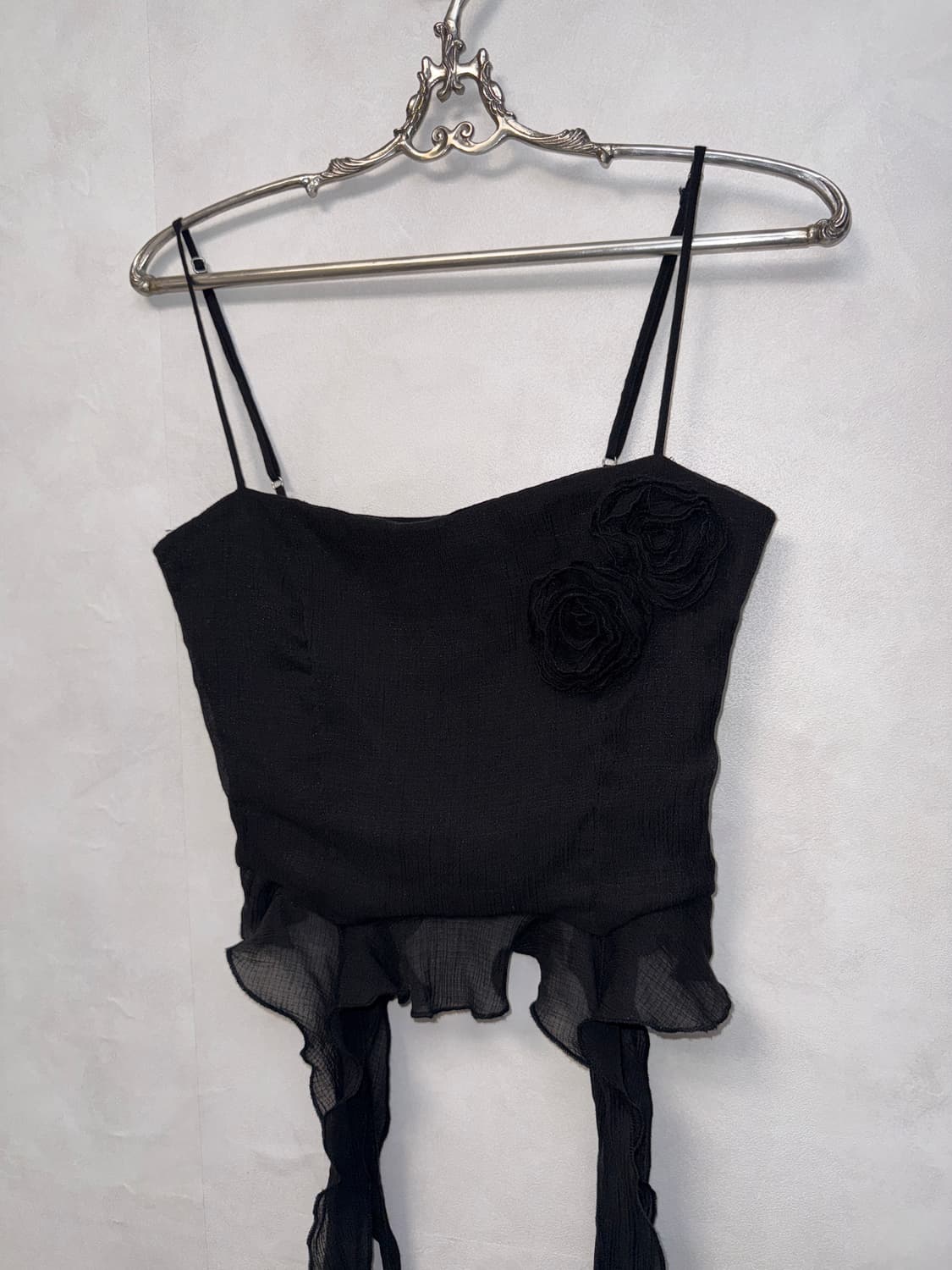 Black fairy flower corsage crop 슬리브리스 상품이미지5