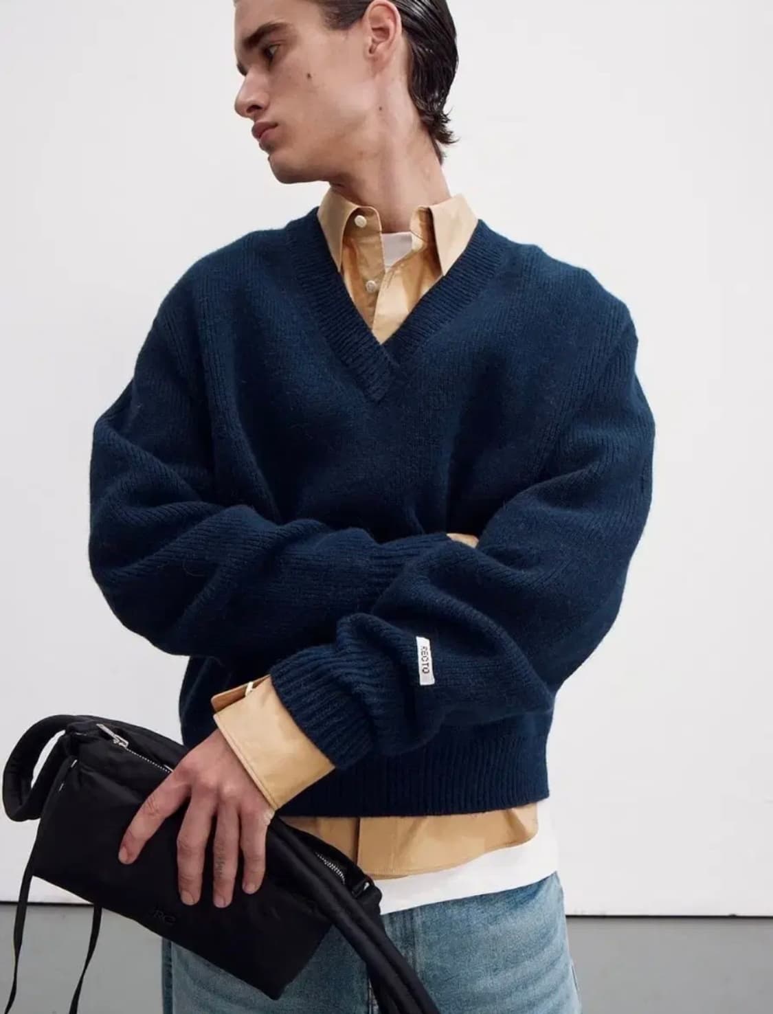 렉토 청키 브이넥 니트 S 네이비 상품이미지2