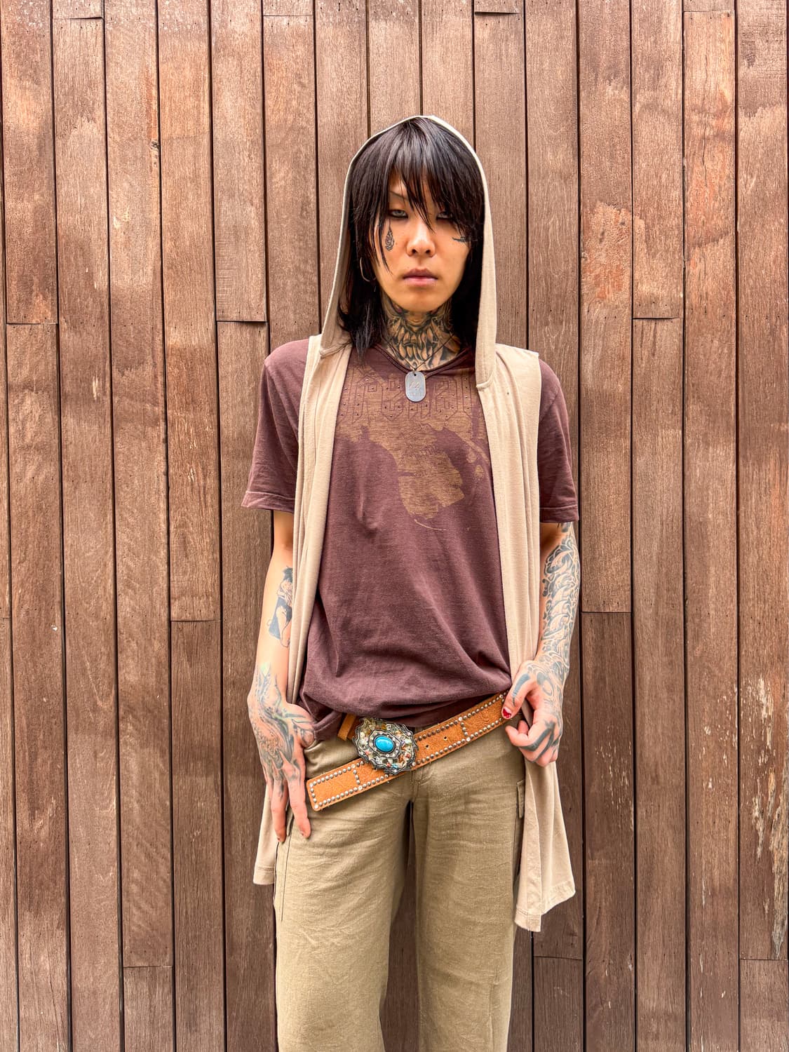 Hooded Drape Sleeveless Cardigan  상품이미지1