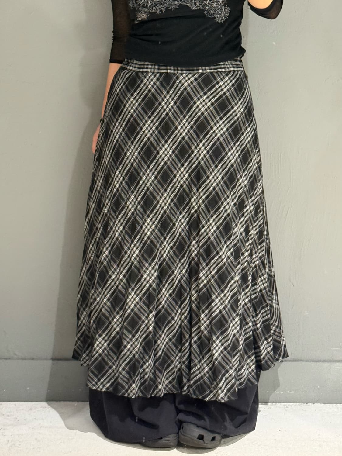 check pattern pleats detail long sk 상품이미지2