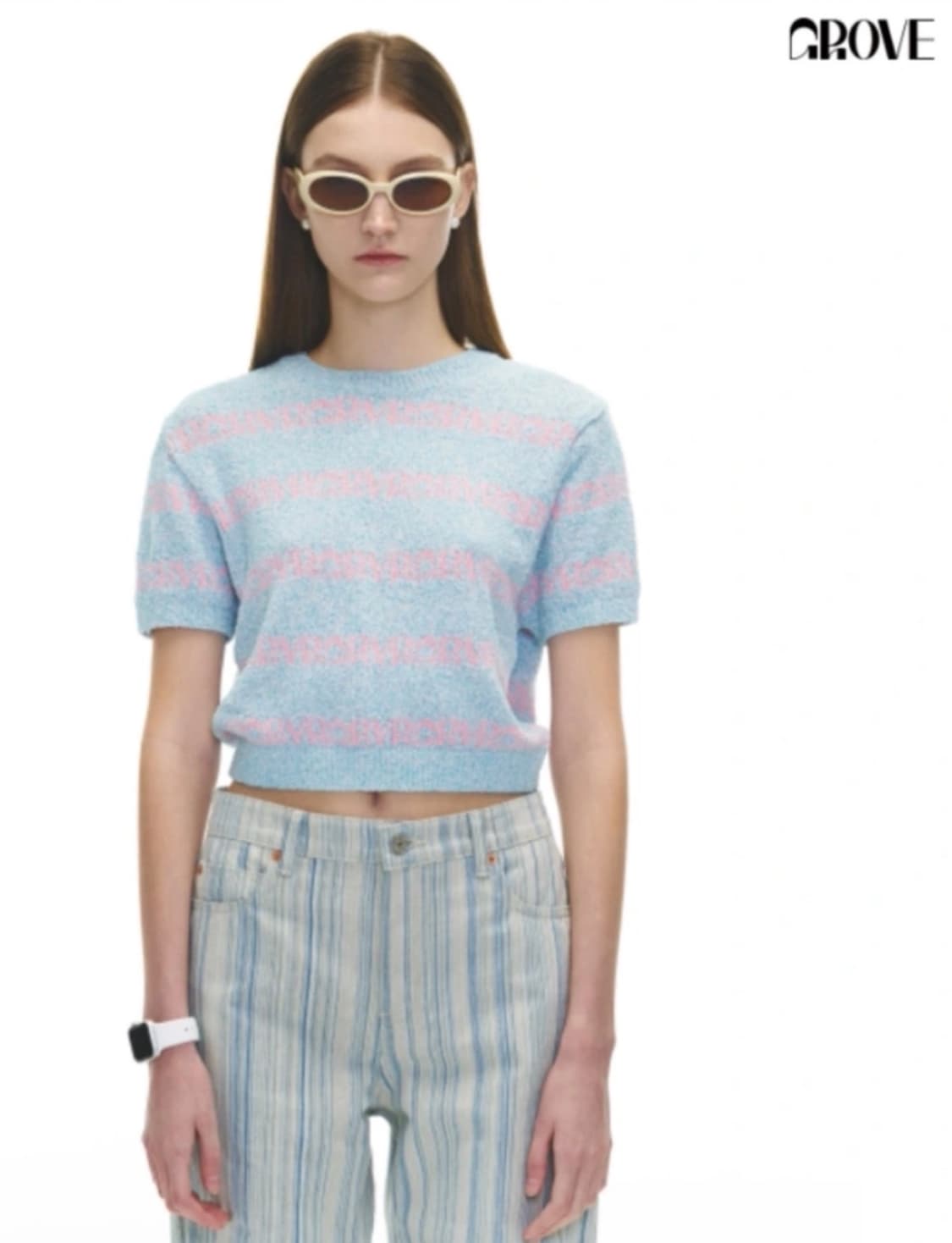 그로브 멜로우 니트 반팔 상의 (1회 착용) 상품이미지1