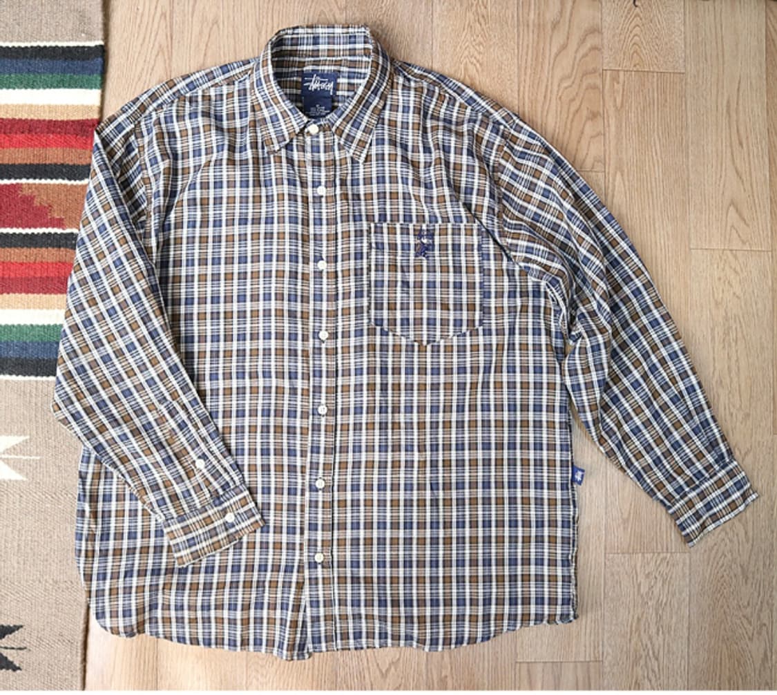 미국판 90s stussy 스투시 코튼100% 빈티지 체크남방 상품이미지1