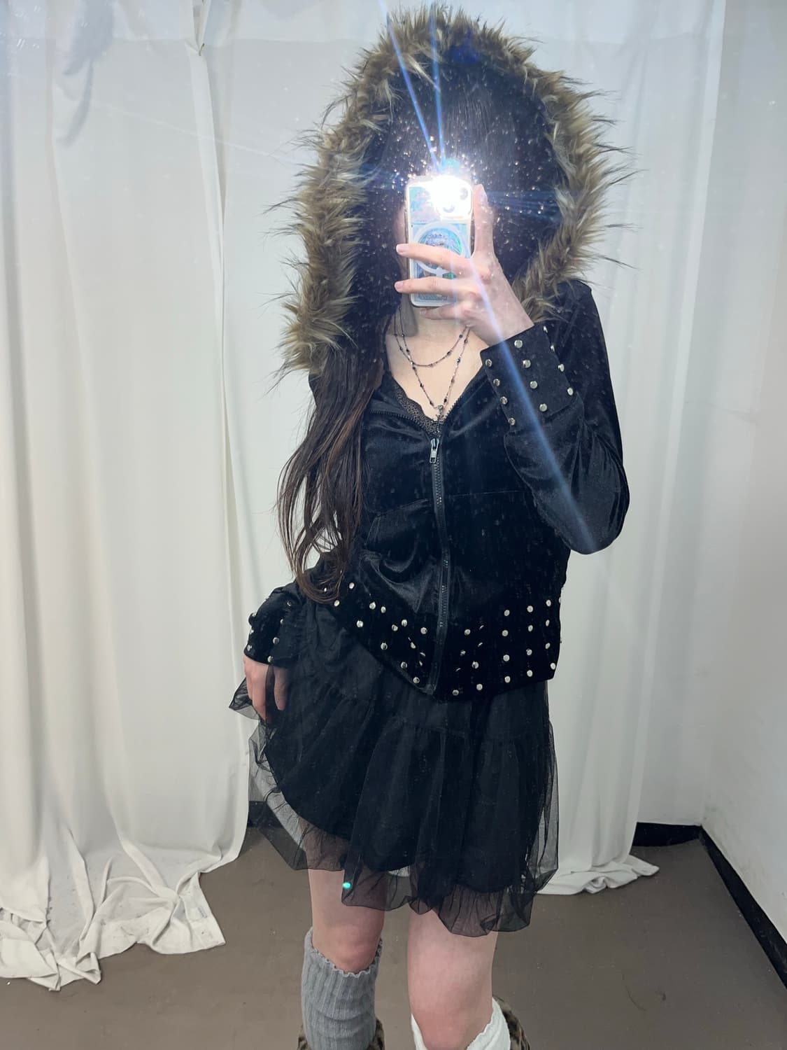 갸루st 울프죠 벨벳 후드집업  상품이미지2