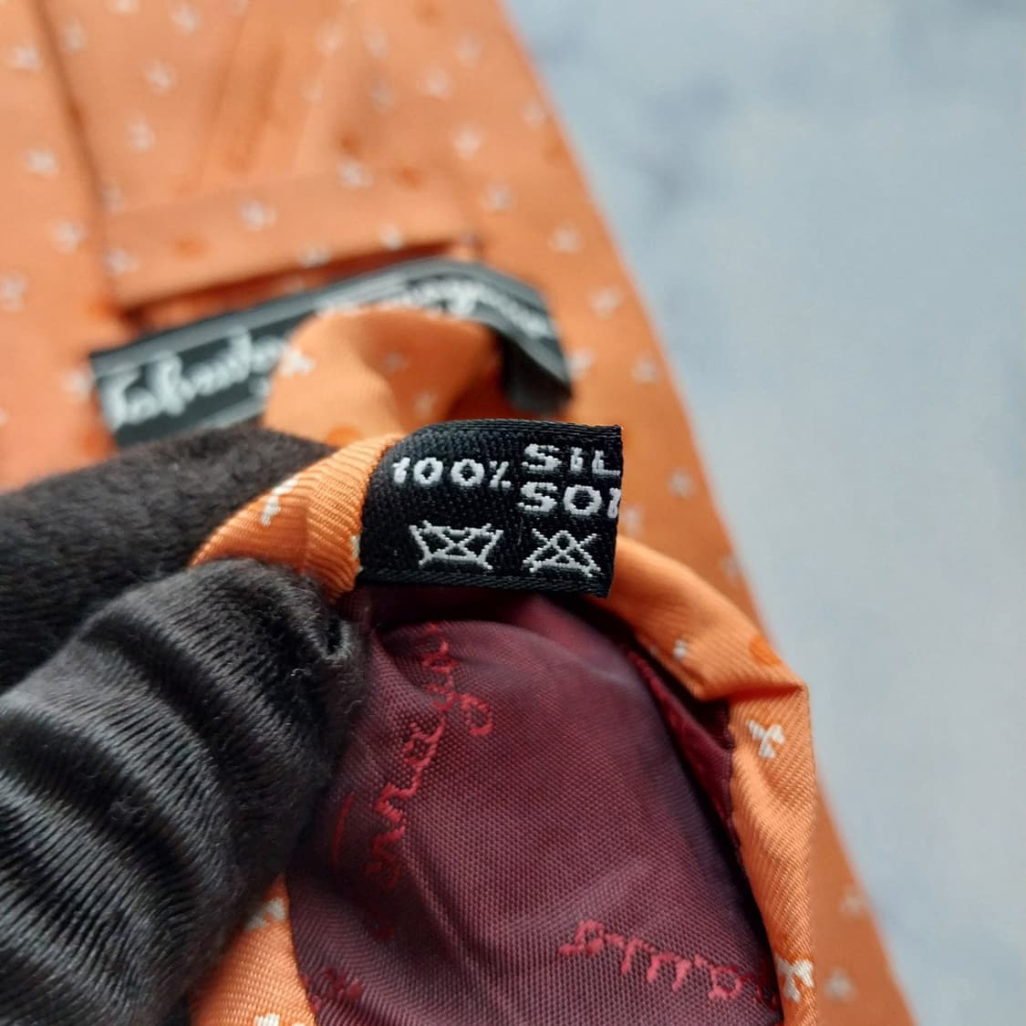 살바토레 페라가모 실크 오렌지 패턴 넥타이 9.6cm A등급 K2025 상품이미지10