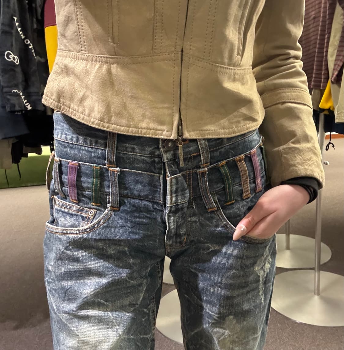 76)NYLAUS clothing 빈티지 레이어드 워싱 데님팬츠 상품이미지4