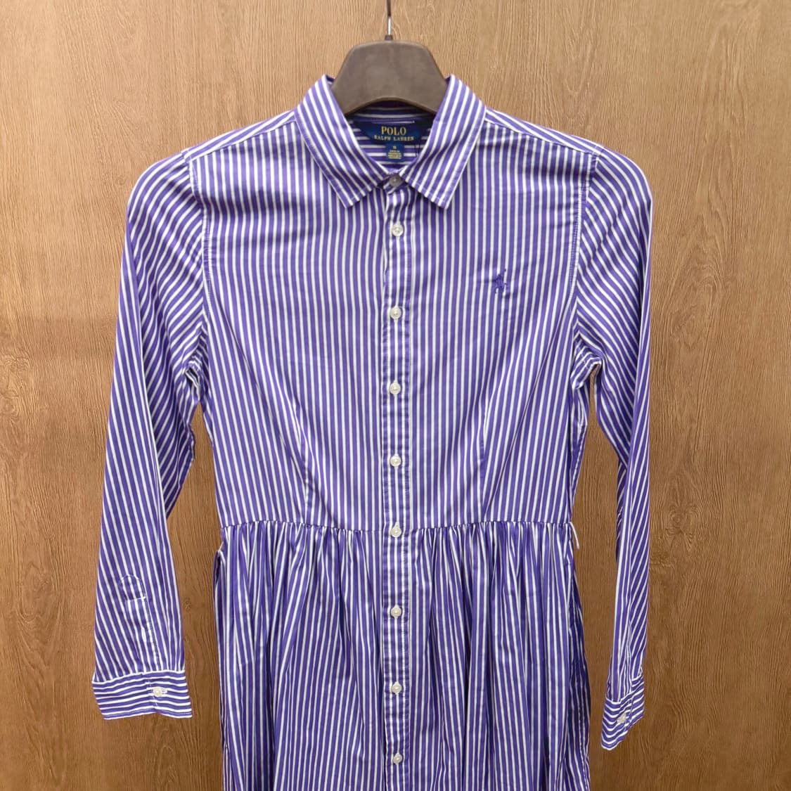 폴로 랄프로렌 셔츠 원피스 스트라이프 패턴 로고 자수 스트랩 디테일 퍼플 상품이미지4