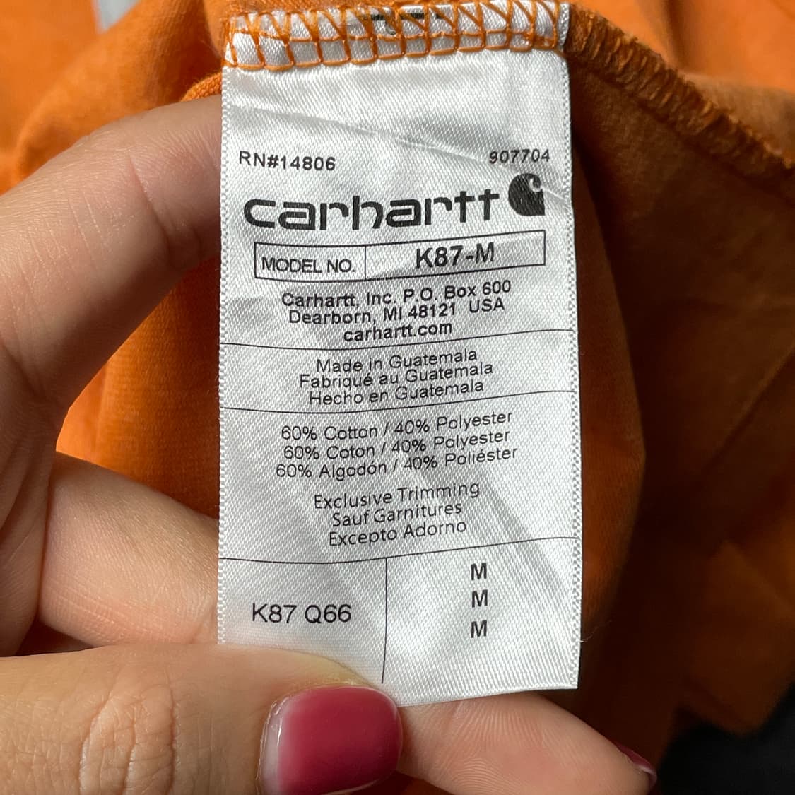 CARHARTT 칼하트K87 오렌지 포켓 반팔 티셔츠 A01088 상품이미지10