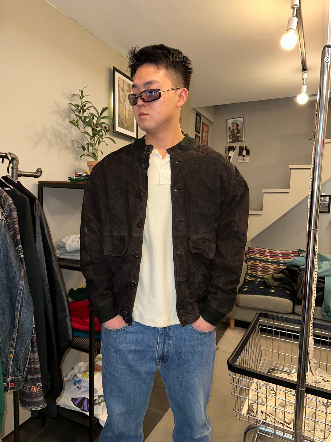 Old Euro genuine leather suede bomber 상품이미지1