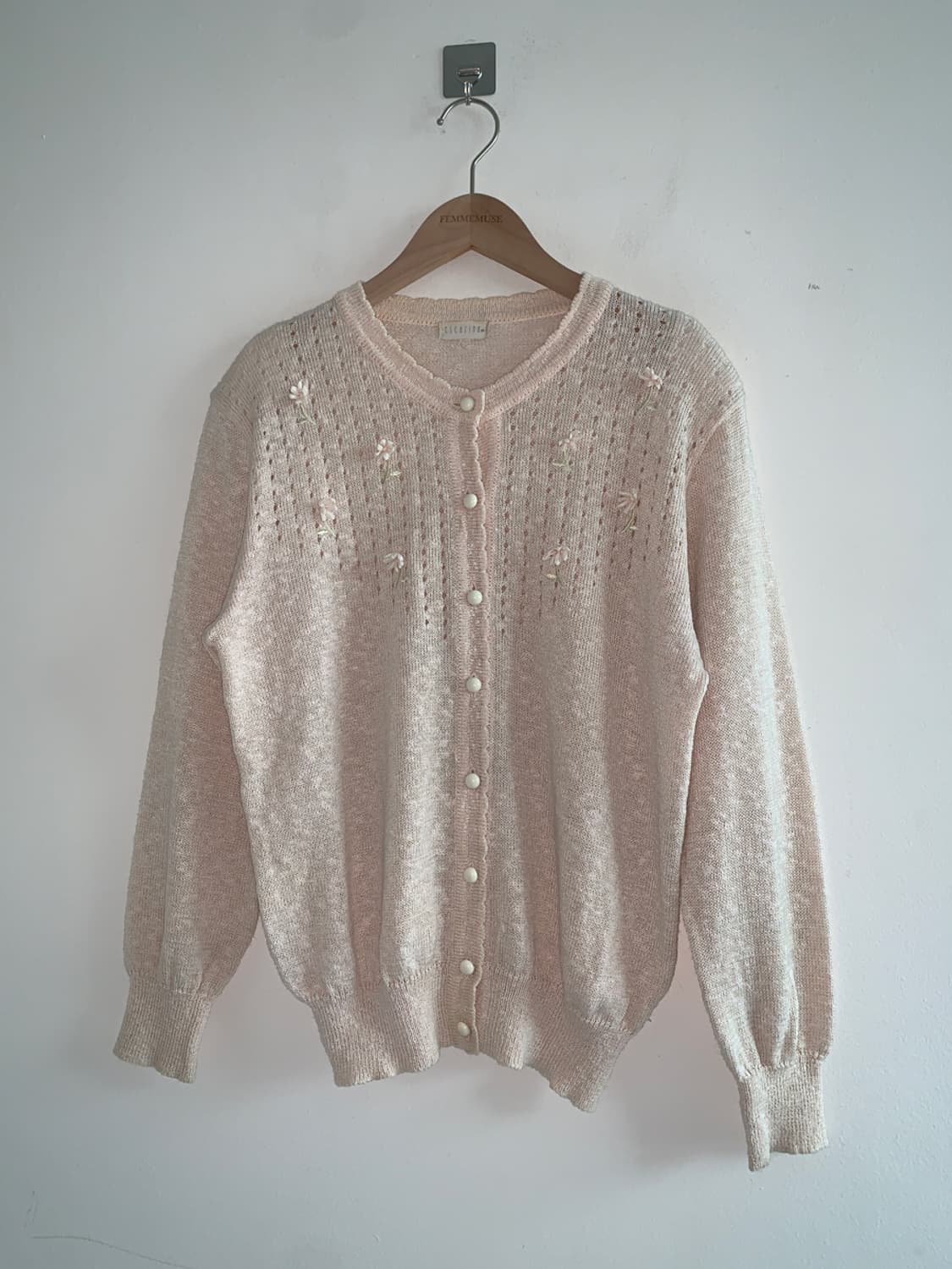 Flower embroidery peach cardigan 상품이미지1