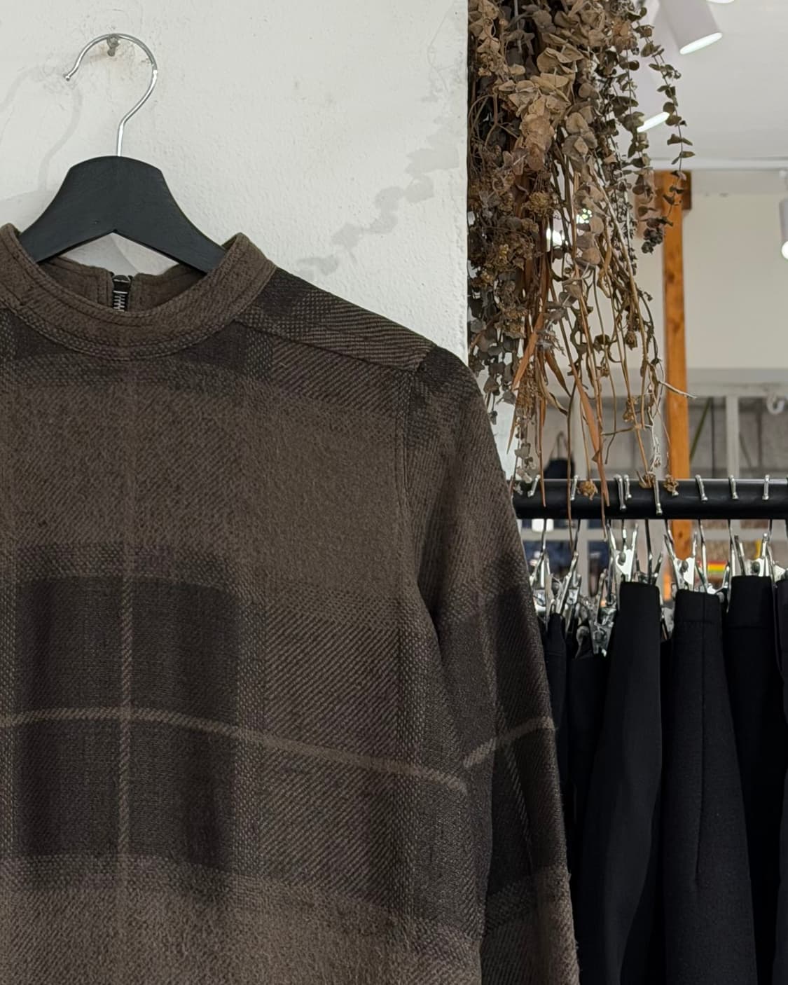 릭오웬스 카키브라운 fw18 체크 미디 원피스 상품이미지3