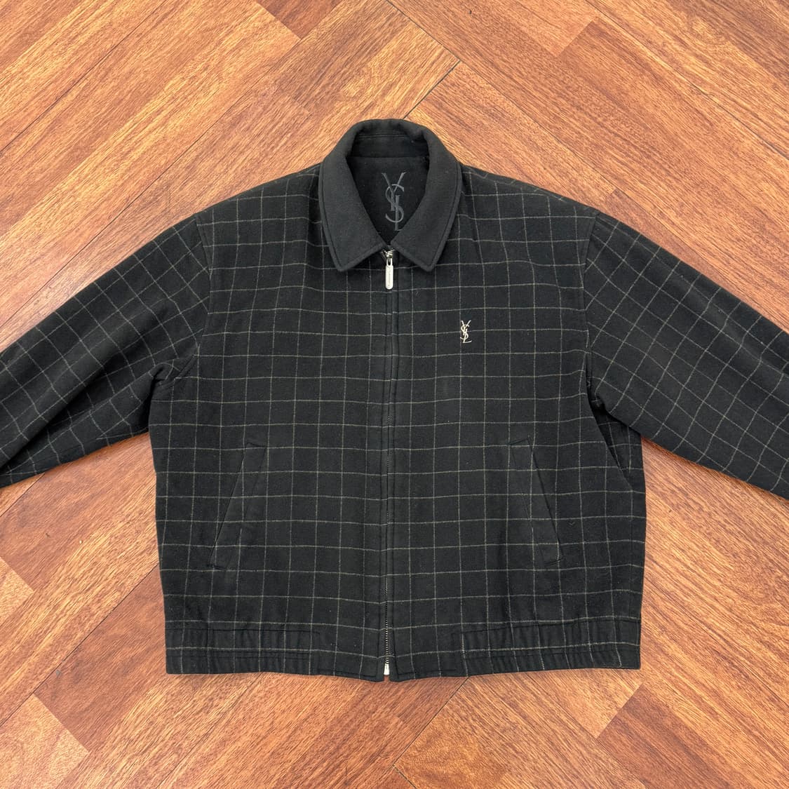 100 YSL 입셍로랑 90s 체크 모직 자켓 상품이미지3