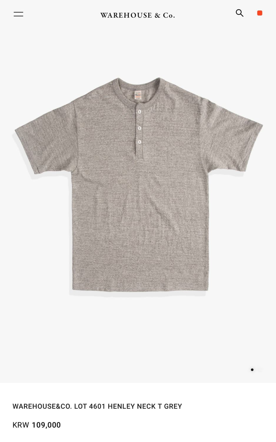 웨어하우스 LOT 4601 HENLEY NECK T GREY XXL 상품이미지1