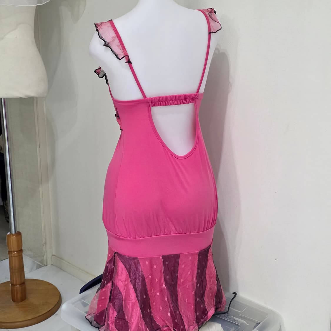 일본빈티지)마즈깔 블랙x핑크 오네갸루st 헤이세이 바비 도트 레이스원피스 상품이미지5