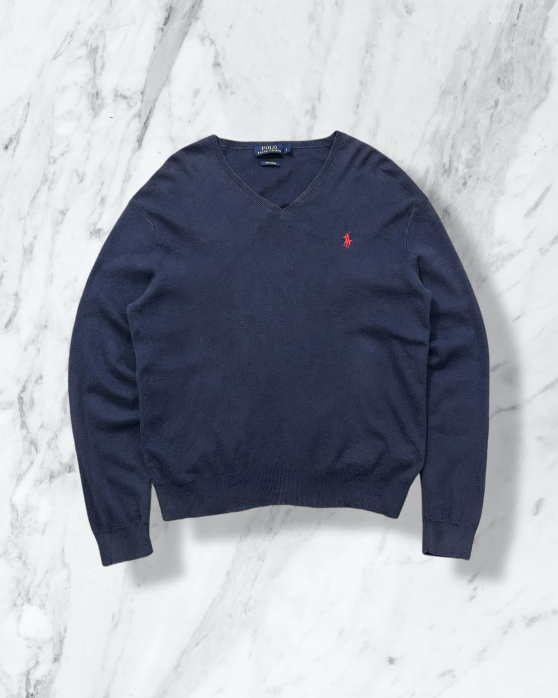 폴로 랄프로렌 네이비 피마코튼 브이넥 니트  상품이미지1