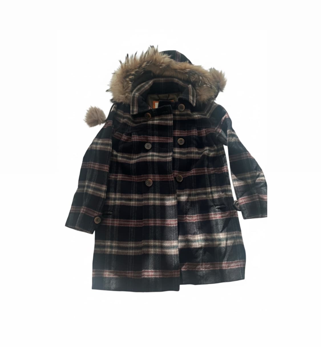 WHO.A.U 체크 모피 후드 코트 S 상품이미지1