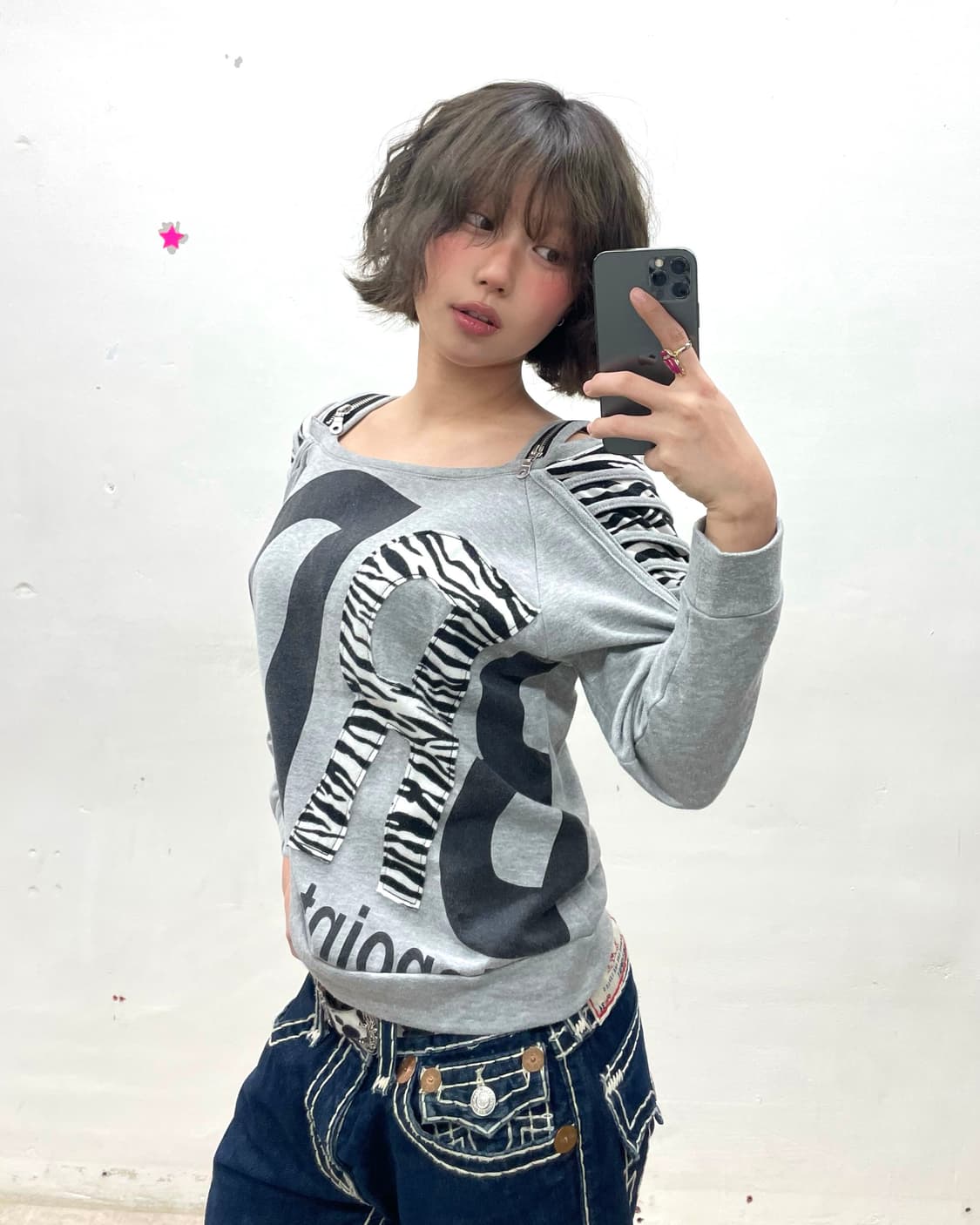 Zebra Zipper Slit Long Sleeve  상품이미지1