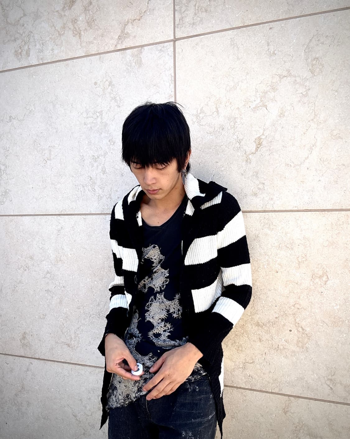 Black&White Stripe Hoodie Knit Cardigan 상품이미지1