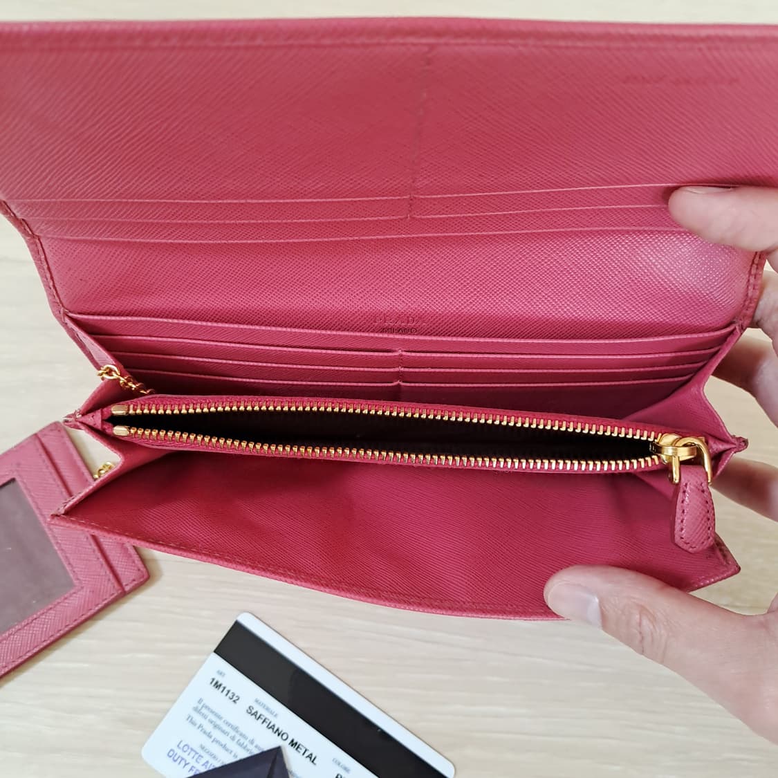 [100%/정품] 프라다 사피아노 레더 장지갑 핑크, 프라다지갑 상품이미지5