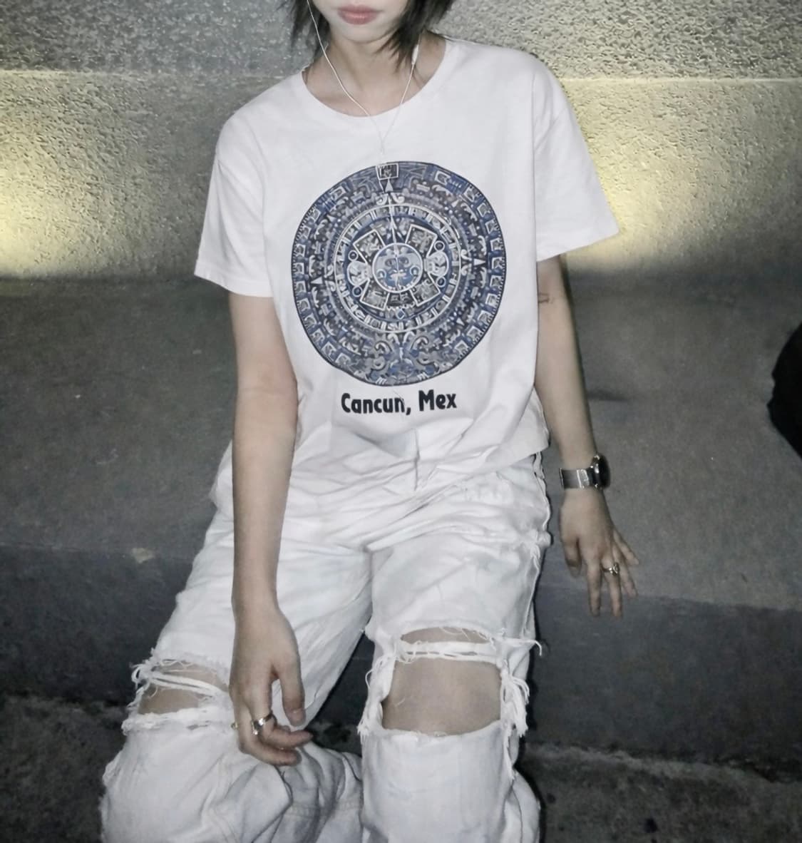 빈티지 시크 화이트 반팔 티셔츠 상품이미지1