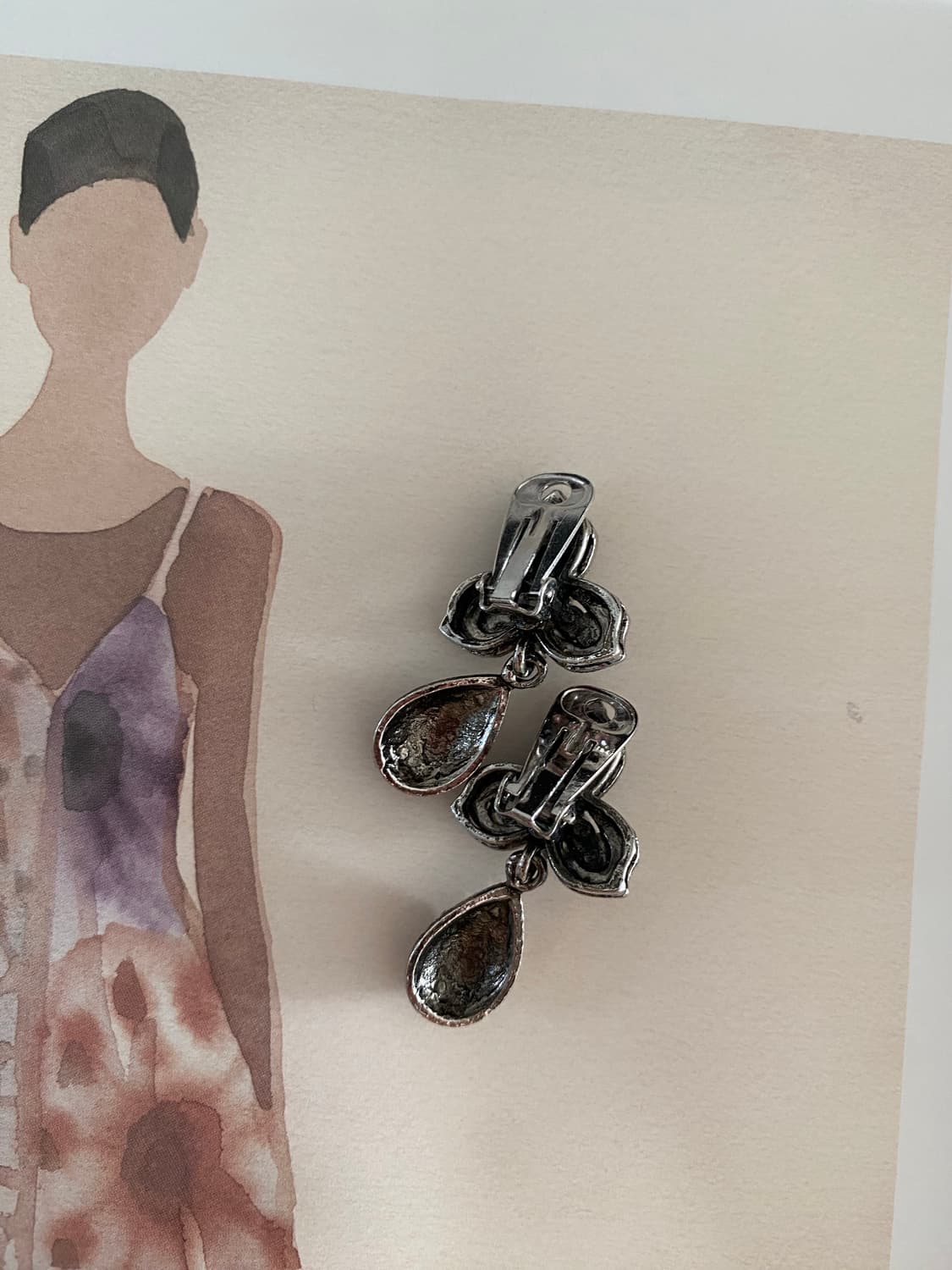 빈티지 플라워 큐빅 드롭 귀걸이 일본 수입 상품이미지3