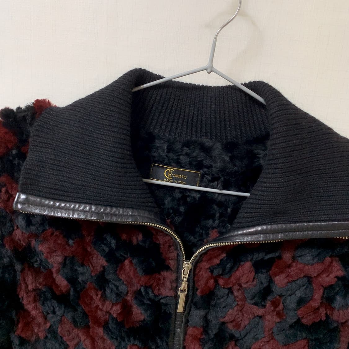 Roberto italy 레드 블랙 퍼 자켓 니트 집업 로베르토 이태리 상품이미지2