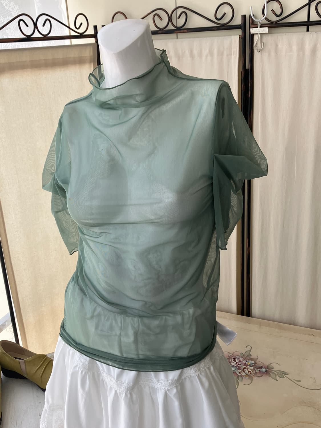 mint sheer frill layered half t-shirt 상품이미지3