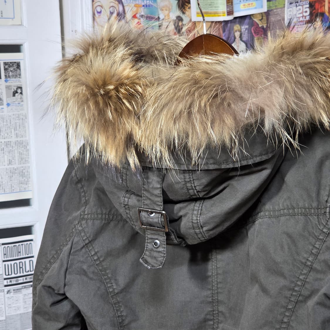 버커루 Y2K 카키 라쿤 퍼 패디드 점퍼 상품이미지7