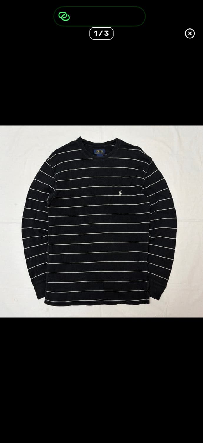 폴로 랄프로렌 스트라이프 와플 써멀 롱슬리는 블랙 상품이미지1