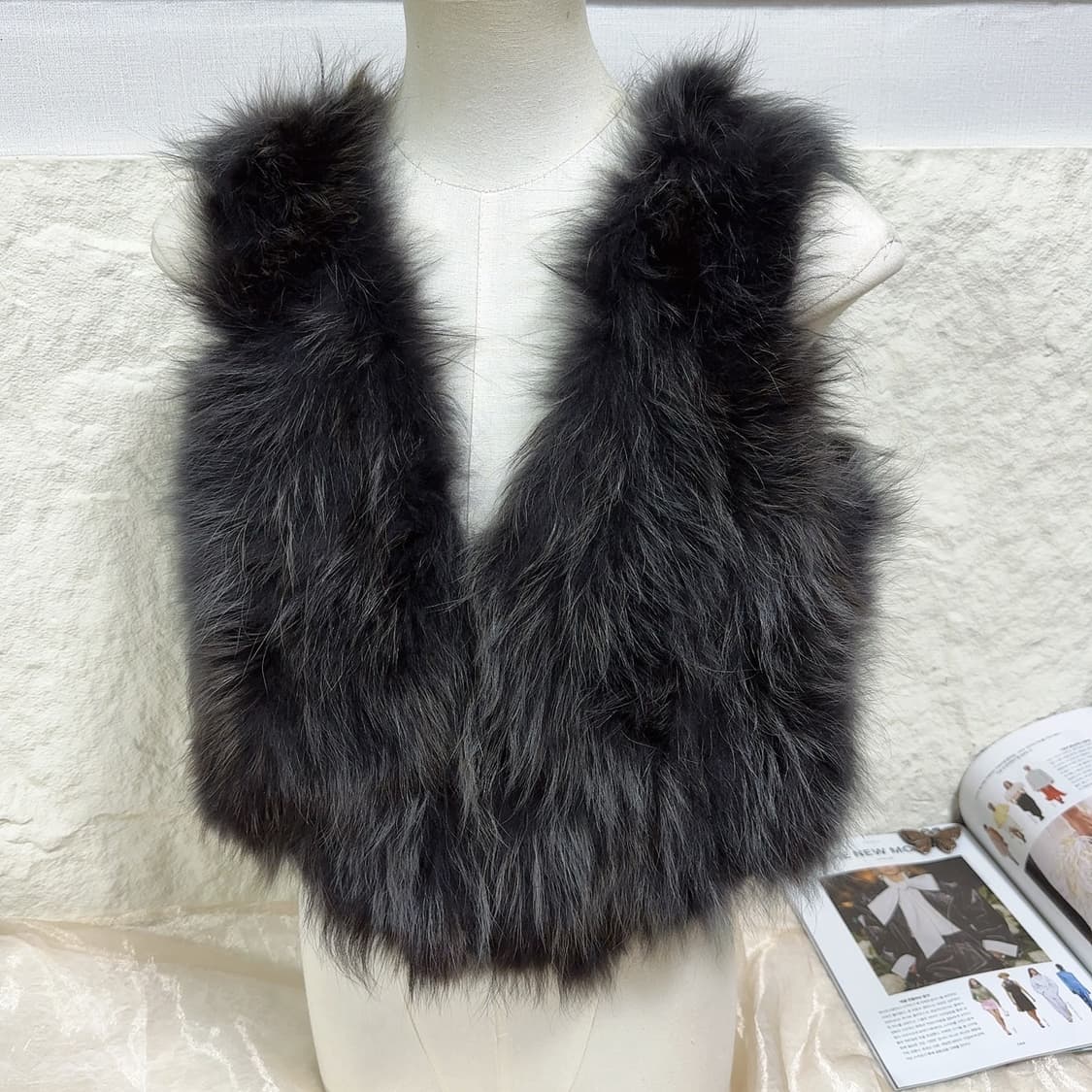 빈티지 다크 그레이 너구리털 라쿤퍼 조끼 베스트 상품이미지1
