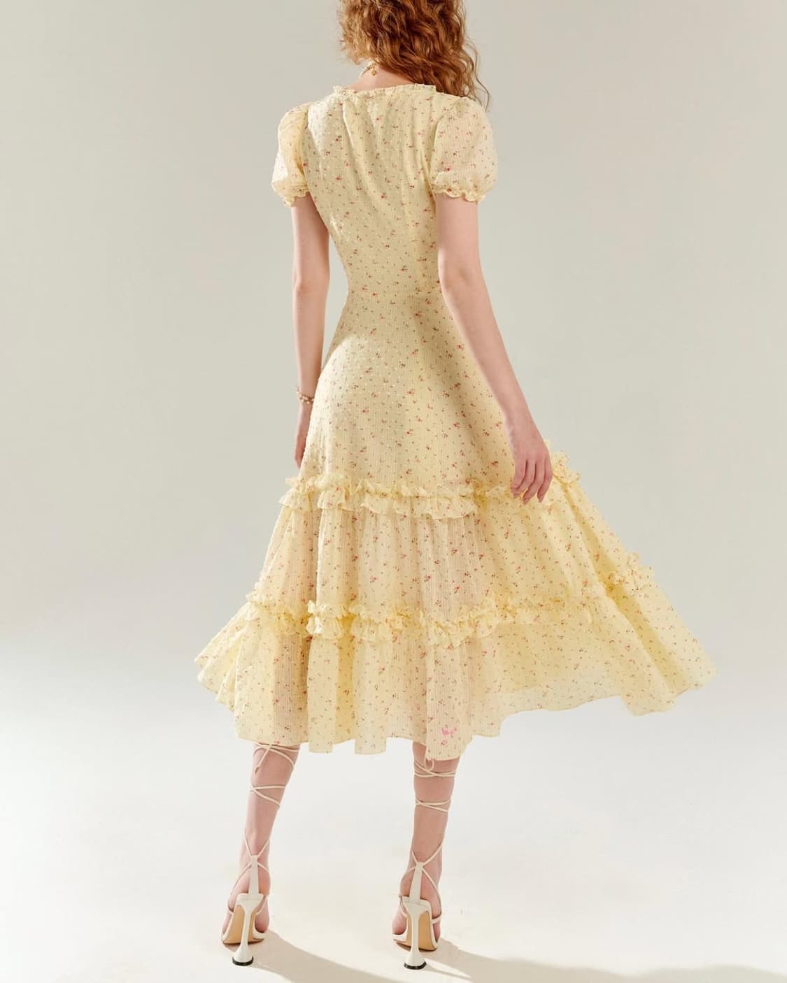 티파니스튜디오 플라워 롱 원피스 퍼프 반팔 프릴 휴양지원피스 상품이미지4