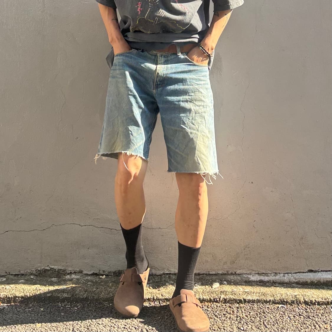 일본 리 컷오프 하프 데님 팬츠 상품이미지2