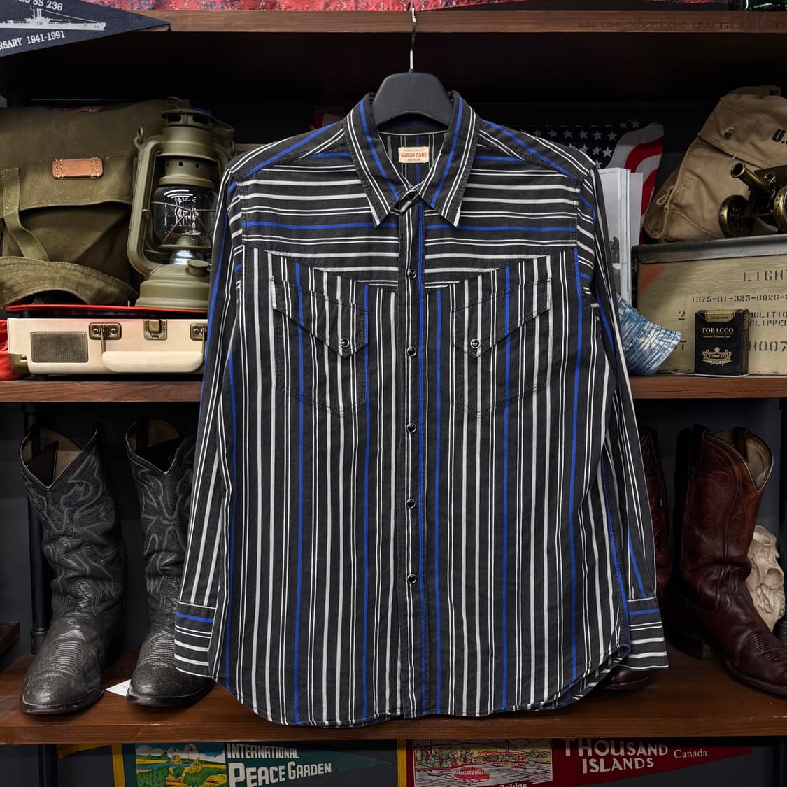 슈가 케인 펄 스냅 스트라이프 패턴 카우보이 웨스턴 셔츠 N128 상품이미지1