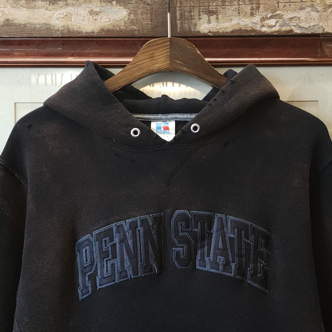 90s 러셀 후드 빈티지 스웻셔츠 썬페이딩 블랙 펜 스테이트 M 상품이미지3