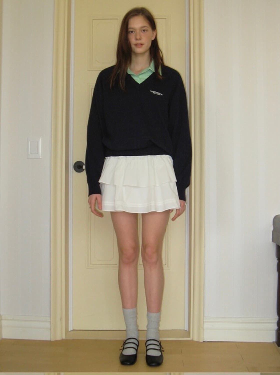 썸웨어버터 캉캉 셔링 플레어 레이어드 화이트 미니 스커트 F 상품이미지4