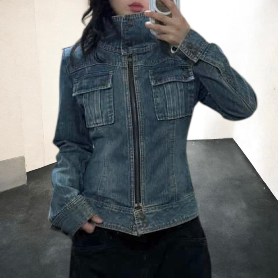 JPN 하이넥 허리라인 데님자켓 상품이미지1