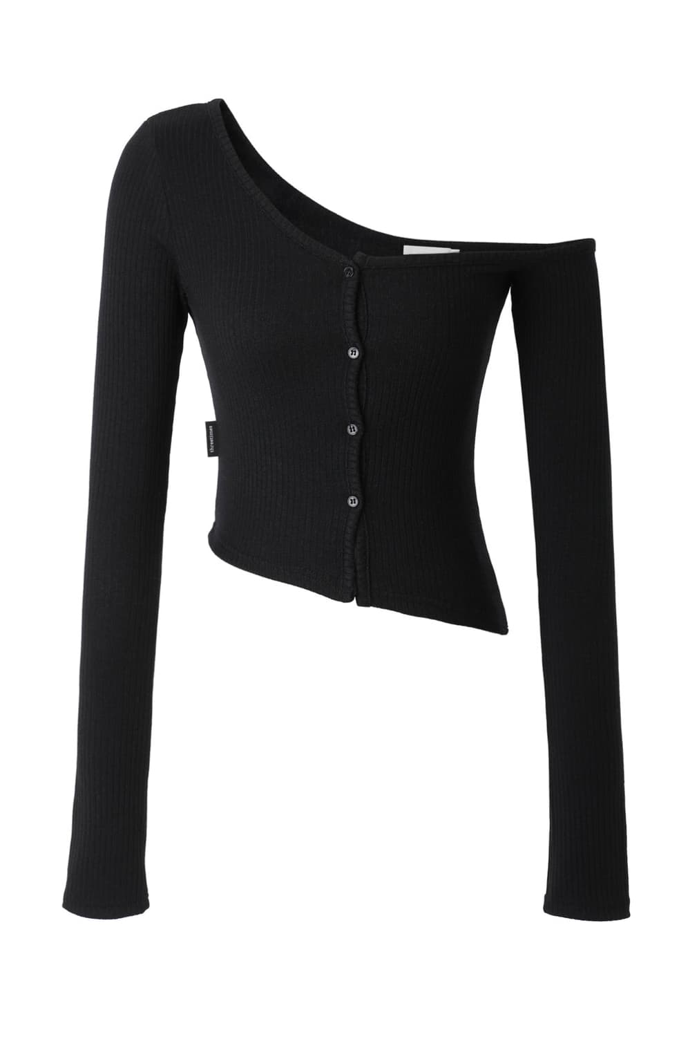 쓰리타임즈 원숄더 버튼 티셔츠 블랙 상품이미지1