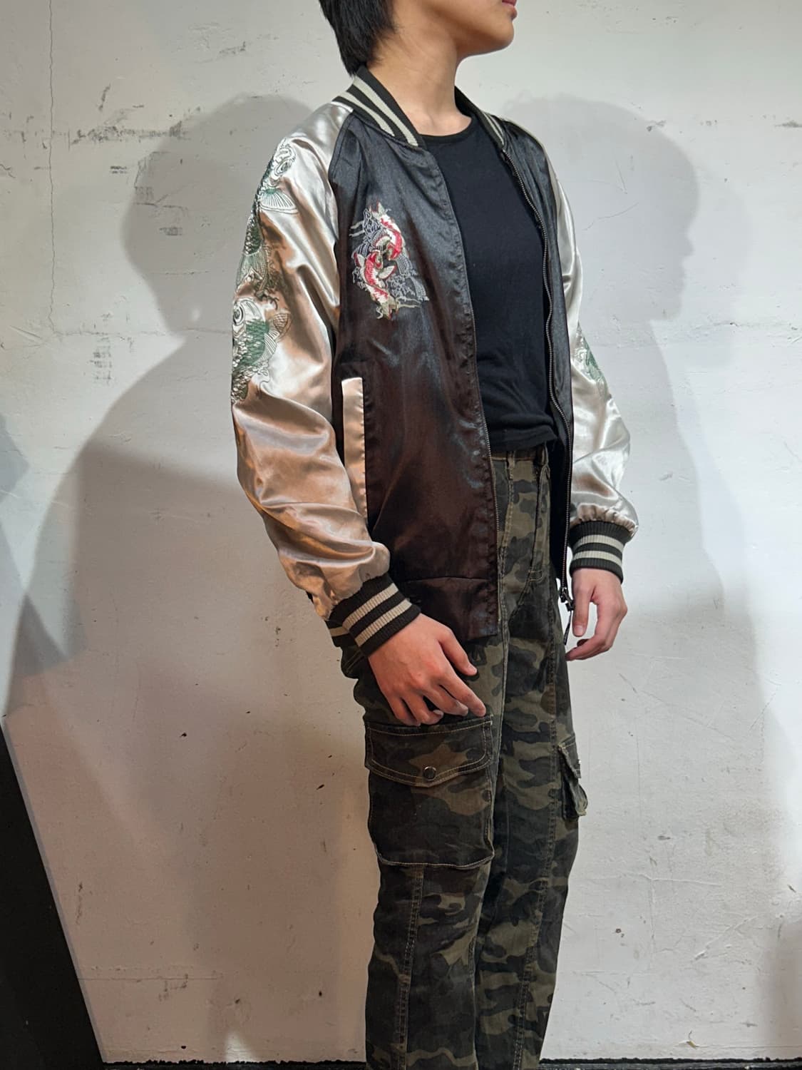 Jpn 일본 빈티지 오리엔탈 자수 스카잔 M 상품이미지4